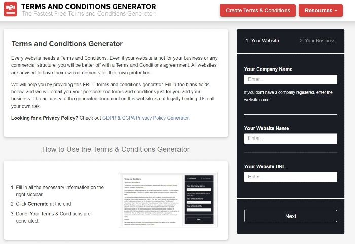 Terms and conditons generator- google adsense approval trick